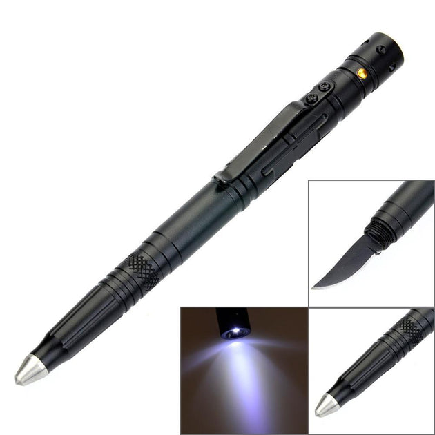 Tactical Pen With Glass Breaker/Knife/ Flashlight - Indigo-Temple