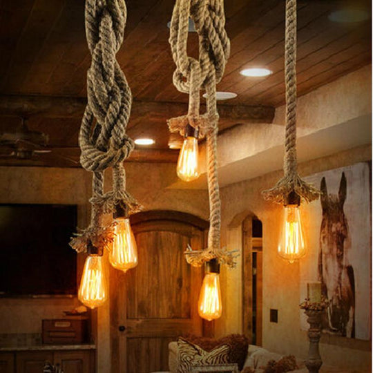 Decorative Retro Vintage Hemp Rope Lamp - Indigo-Temple